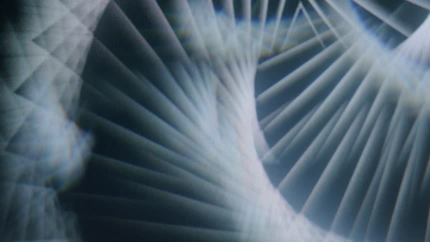 Hypnotic swirling spiral on a pixelated background with chromatic aberration