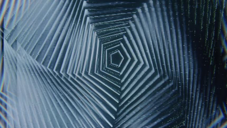 A spinning pattern of overlapping pentagons radiating outwards