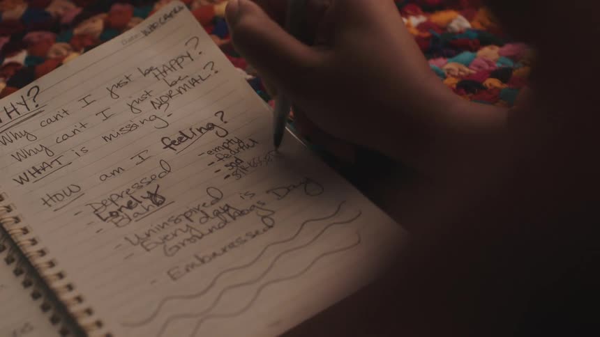 Distressed person keeps a journal about her feelings