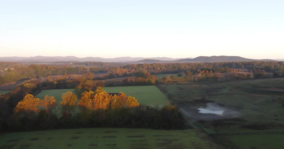 Aerial landscape of green areas with forests and rural areas