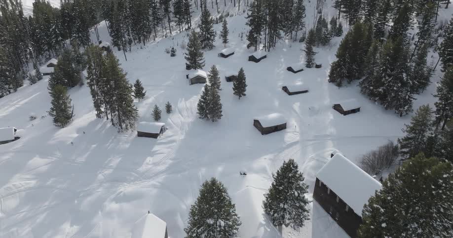 Aerial of a mountain community on a winter day