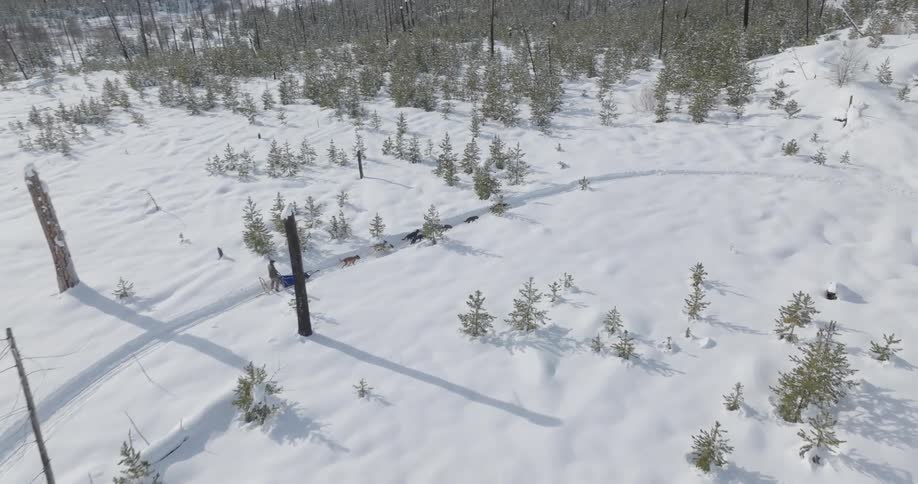 An aerial clip of a snowy area