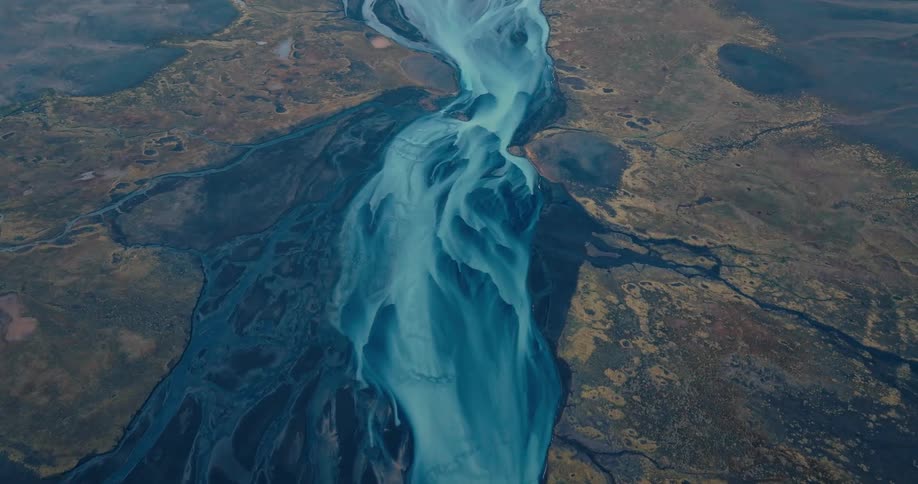 Aerial view of a giant river on a vast land