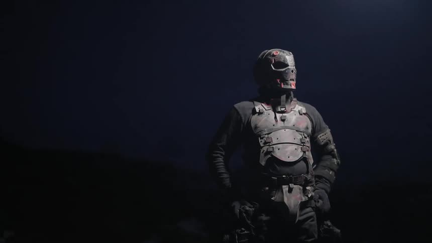 A clip of a person in full military protective wear