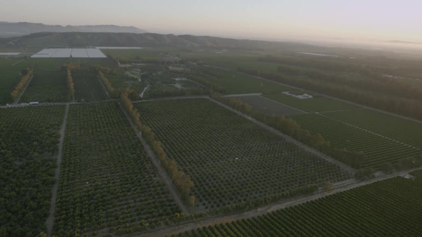 An aerial view of a field with roads in between