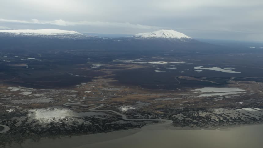 Aerial view of plains and mountains