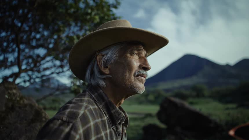 A farmer is looking over the land