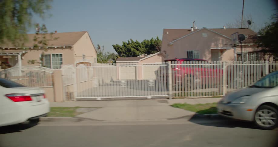 Residential neighborhood with parked cars