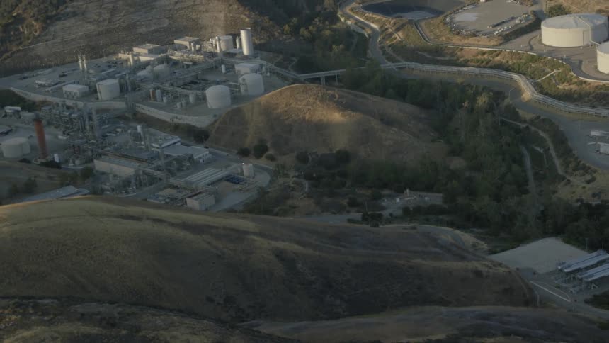 Aerial view of an industrial area among the hills
