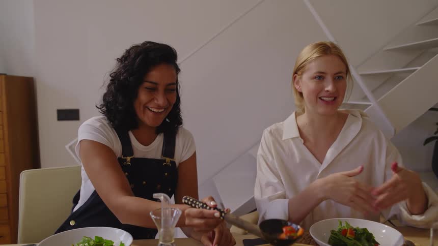 Friends have a meal together