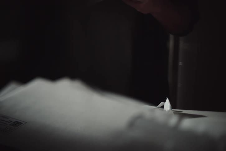 Hands of a person opening a letter