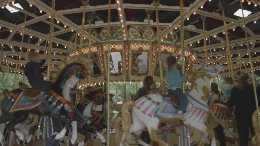 Children riding a carousel