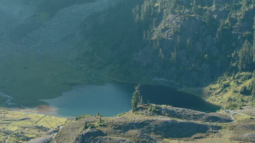Calm lake surrounded by mountains
