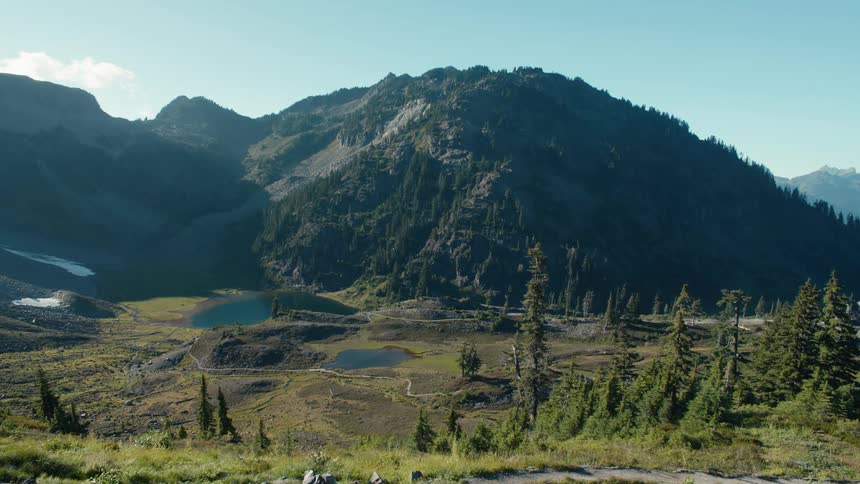 A large mountain in the distance