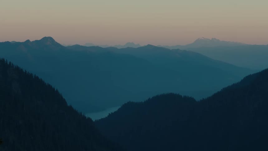 Mountain landscape on a morning in shades of pink and blue