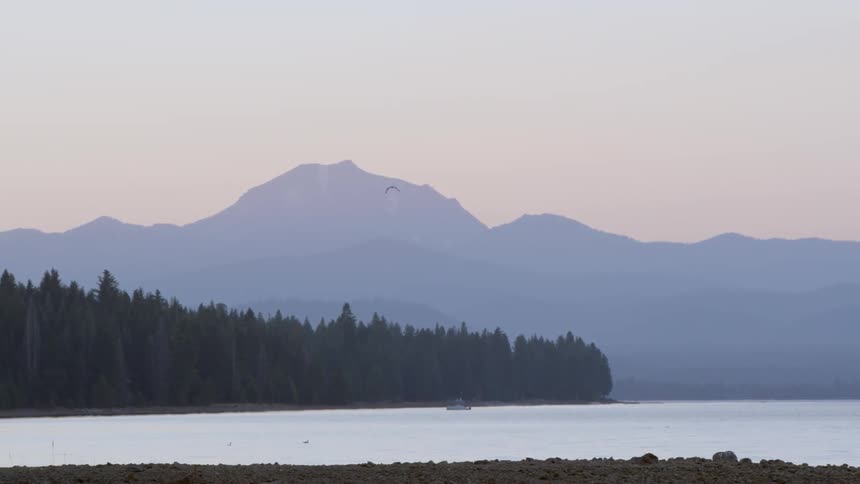 View of a lake surrounded by trees and mountains
