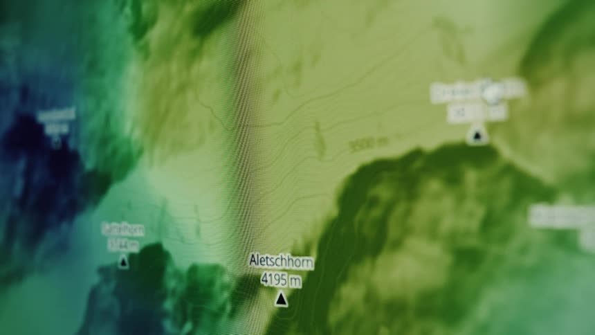 Close up of a screen with a map and weather information