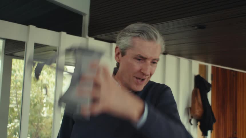 Man making hand gestures while using virtual reality glasses