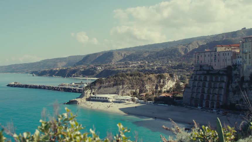 Beaches of the waterfront from the sanctuary of santa maria dellisola in the afternoon