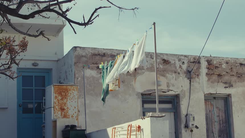 Clothes hang on a clothesline