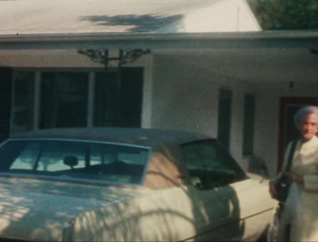 A clip of three elderly female posing outdoor beside a car