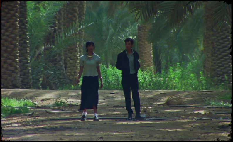 Woman and a man walking along a trail in a tropical forest