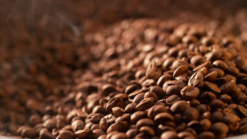 Coffee beans fall down