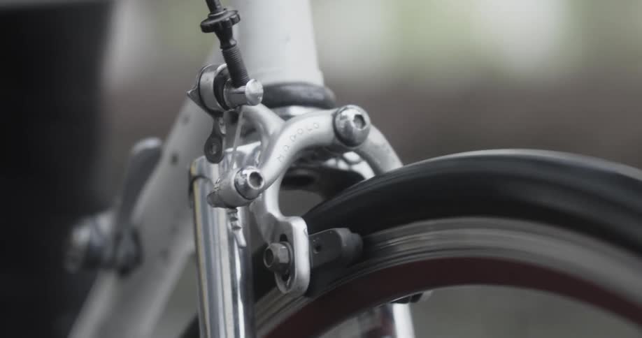 A close up of a bike wheel