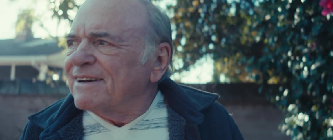 Elderly man walking through the yard