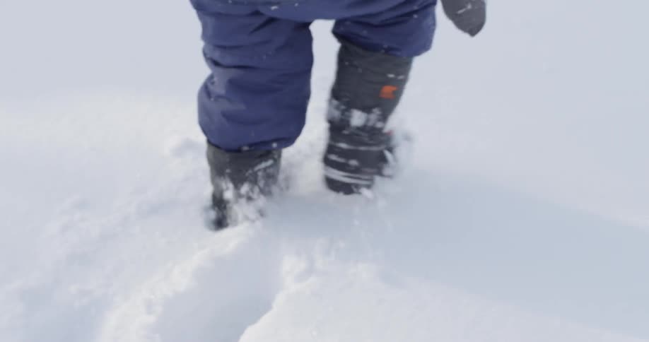 A child in a snowsuit walking in the snow