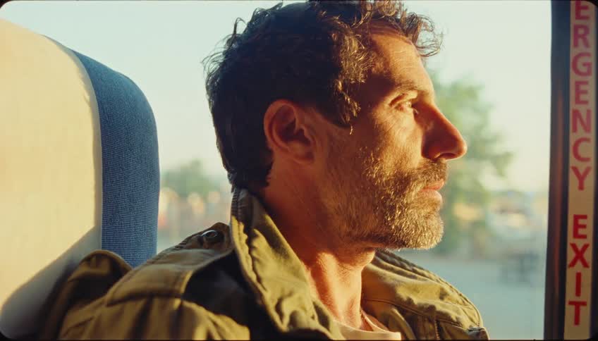 A man is riding on the train