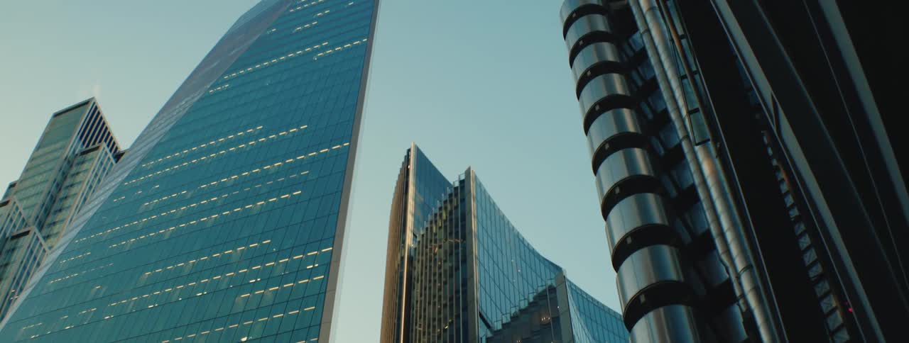 Upward view of modern buildings and skyscrapers in a metropolis