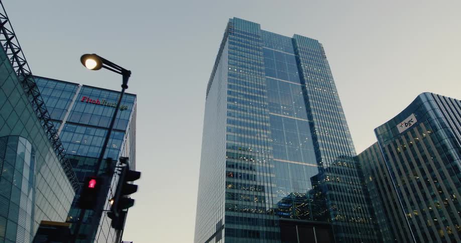Upward view of modern skyscrapers in a metropolis