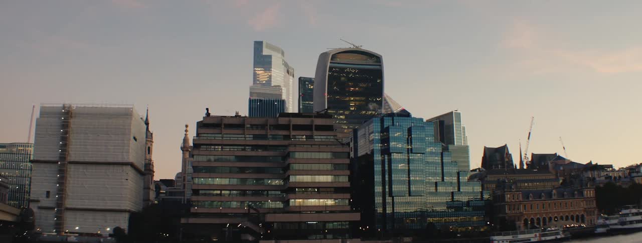 Landscape of a metropolis on the edge of a sea canal