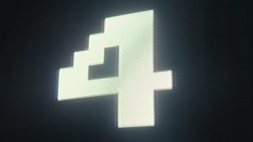Closeup of a screen displaying decreasing numbers and ending with a white screen