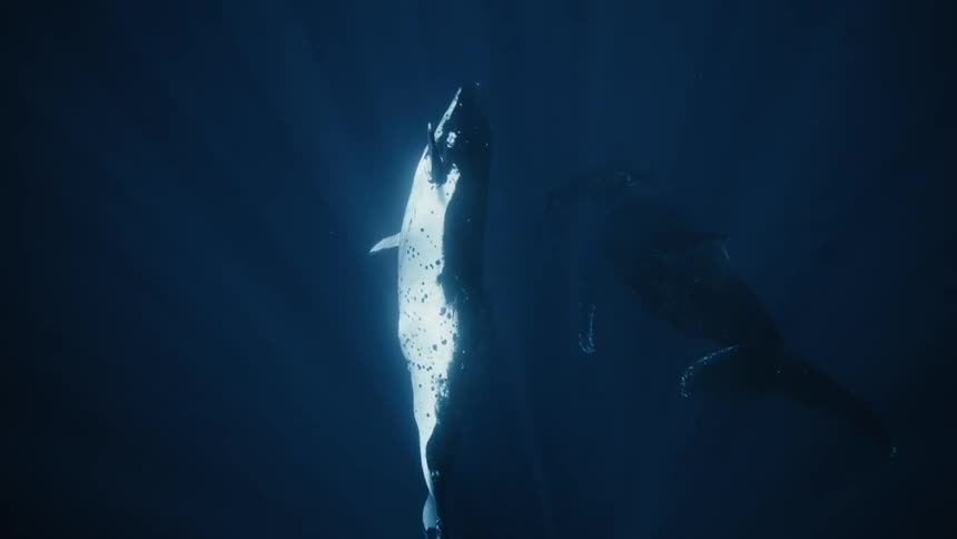 Two whales swimming in the ocean