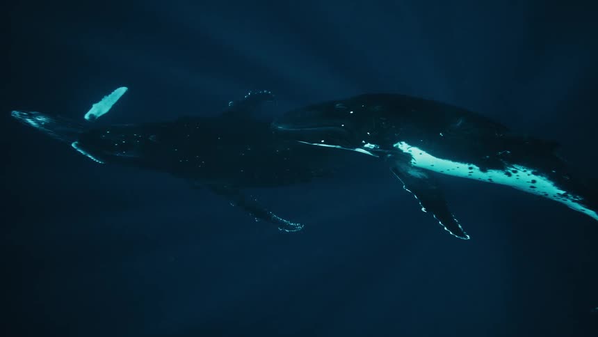 Two whales on top of each other in the ocean