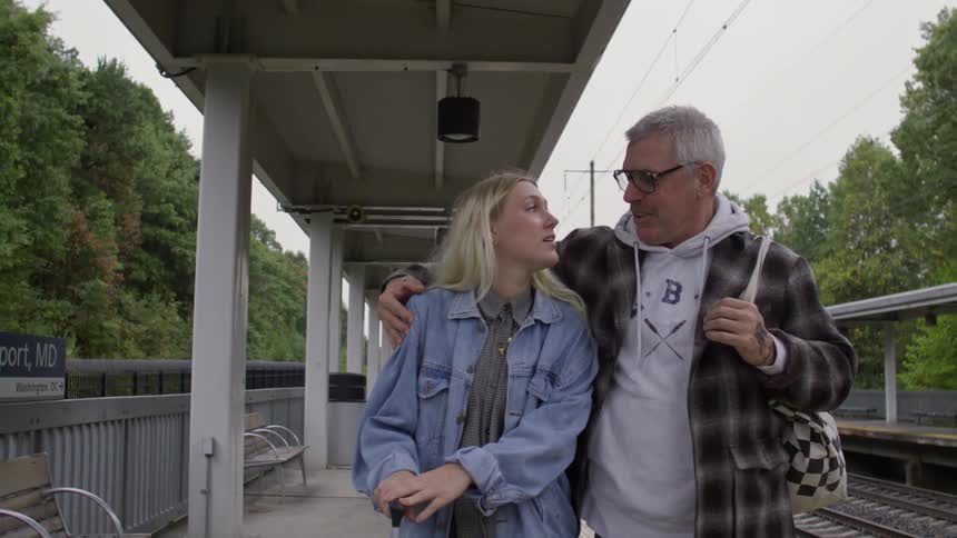 An image of a couple walking beside the railway