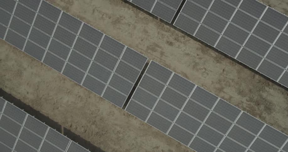 Many solar panels are lined up
