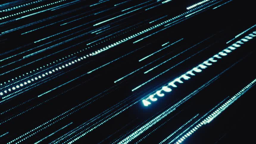 Lines of DNA GATC code flying through a black environment