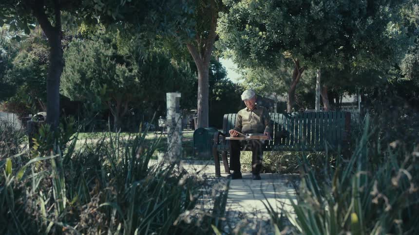 A man is sitting in the park looking at a book