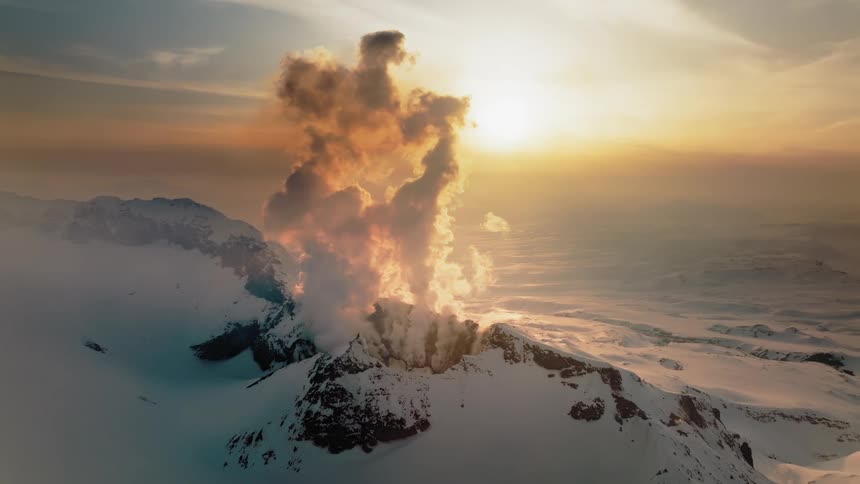 A snowy volcano