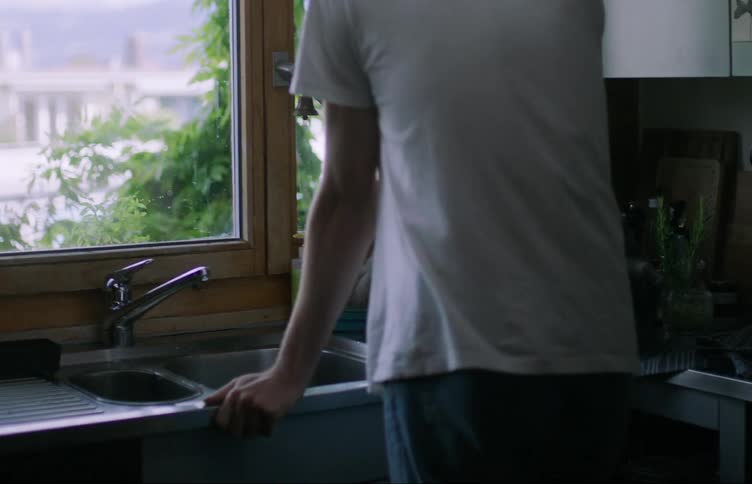 Cat coming out of the kitchen sink next to an adult
