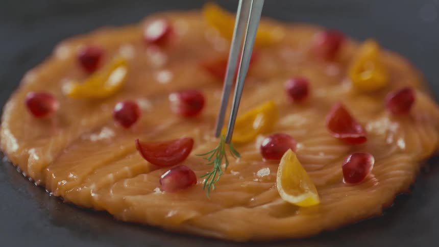 A piece of food being prepped