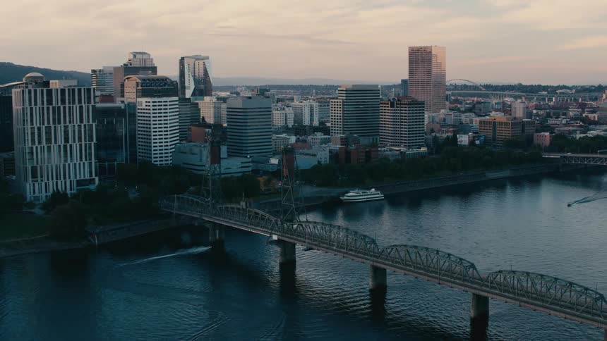Aerial panorama of an urban seaside city