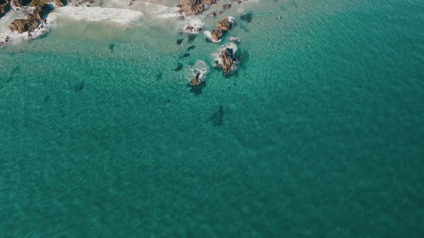 Aerial landscape of calm turquoise blue sea