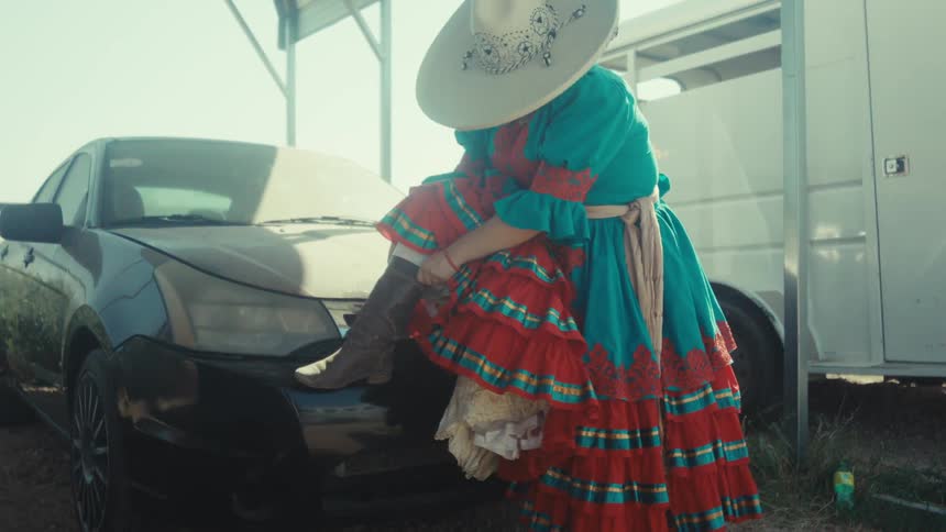 A clip of a woman wearing a boot