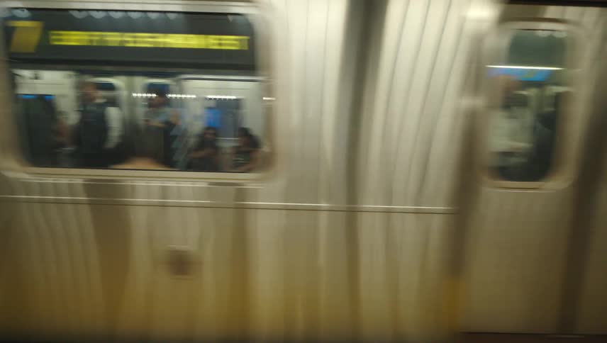 A subway car in motion