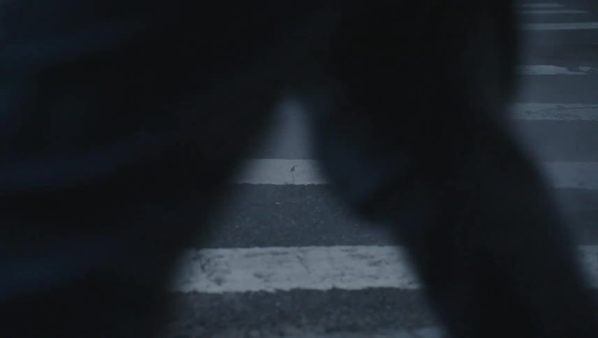 People walking across a wet crosswalk on a cloudy day