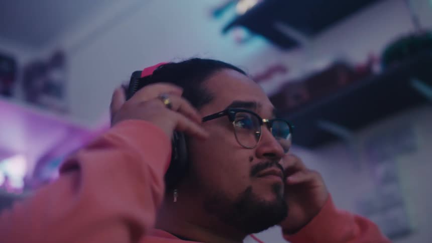 Man putting on headset